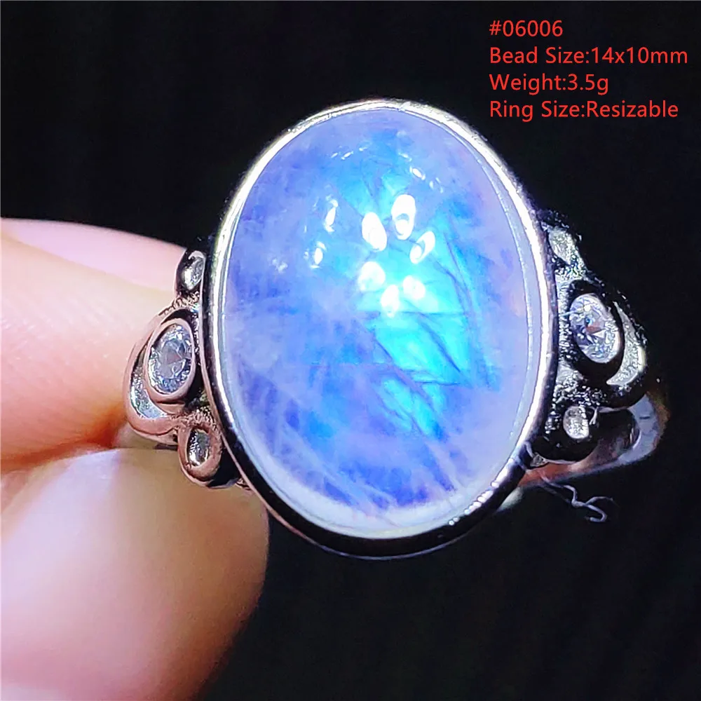 Natural Moonstone Blue Light Adjustable Ring Woman Crystal 14x10mm Oval 925 - £20.92 GBP+