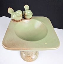 Ceramic Pedestal Bird Bath Soap Dish Trinket Holder Glazed Green Birds Nest  - £7.96 GBP