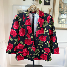 NYCC Red Rose Print on Black One Button Blazer L - $485.60 MXN