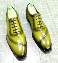 Men&#39;s Yellow Oxford Derby Whole Cut Laceup Leather Handmade Formal Dress Shoes - £120.26 GBP+