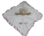 Wishes &amp; Kisses Brown Teddy Bear rattle Pink Satin LOVABLE Security Blan... - £5.47 GBP