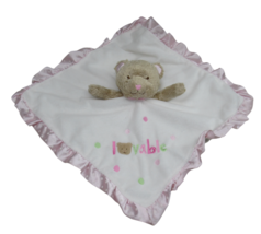 Wishes &amp; Kisses Brown Teddy Bear rattle Pink Satin LOVABLE Security Blanket dots - £5.47 GBP