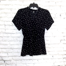 Bobeau Blouse Womens Small Black Dots Short Sleeve V Neck Surplice Peplum Shirt - £15.97 GBP