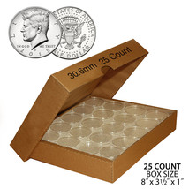 25 Direct Fit Airtight 30.6mm Coin Holders Capsules For JFK HALF DOLLAR w/ BOX - $12.16