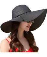 Womens Wide Brim Straw Hat Big Floppy Foldable Roll up - £31.96 GBP