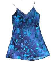 Small Nightgown Chemise Blue Floral Sexy Silky California Miss Sleep Dress - $17.75