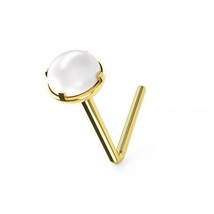 2mm Half Round pearl Four Claws 9K Yellow Gold 6mm L-Shaped Nose Stud 22 Gauge - £49.79 GBP