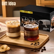 14 OZ Espresso Cups Set of 2 with Wooden Ring High Borosilicate Glass - $14.90