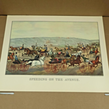 Speeding on the Avenue / Central Park 2 Sided Currier Ives Litho Reprint 12x15&quot; - £14.47 GBP