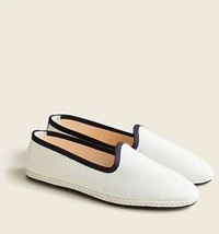 J Crew Ivory Navy Blue Contrast Canvas Cotton Rubber Sole Venetian Loafers 9 - £46.96 GBP