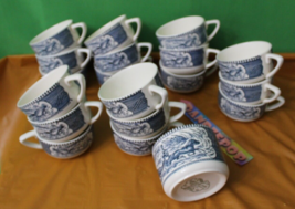 18 Piece Currier &amp; Ives Blue White Royal Ironstone Horse Buggy Coffee Cups - £39.80 GBP