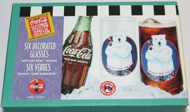 Six 1997 Coca-Cola Indiana Glass Attitude Bear Glasses NIB! - $17.88 CAD