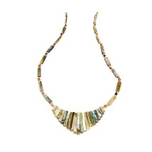 Vintage Bib Necklace Natural Abalone Mother Of Pearl Necklace 20 inches Beaded - £38.55 GBP