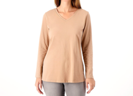 Denim &amp; Co. Essentials Perfect Jersey V-Neck Tunic Top- Warm Taupe, Small - £19.36 GBP