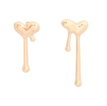 Small Gold Metallic Puffy Dripping Heart Shaped Mismatched Studs Valentine&#39;s Day - £23.87 GBP