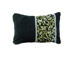 Black Velvet Pillow, Unique Bolster, Classic, Floral Cotton, 16x20 - $59.00