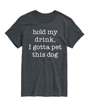 $33 Gildan Men&#39;s Heather Charcoal Gray &#39;Hold My Drink&#39; Tee Small NWOT - £6.16 GBP