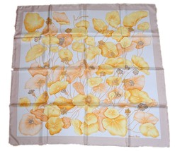 Hermes Scarf Les Capucines Silk 90 cm yellow orange Carre lotus flower 35&quot; - £520.77 GBP