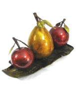 Metal Fruit Tray Sculpture Kitchen Centerpiece 19&quot; Apples &amp; Pear Iron Decor - £35.56 GBP