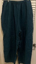 Flax Linen Pants Blue Wide Leg Pull On Lagenlook Womens 2XL - £45.93 GBP