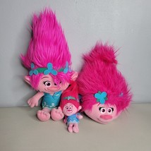 Trolls Plush Lot Poppy Pink Stuffed Toy Doll Plush 18&quot; 12&quot; and 6&quot; - $18.96