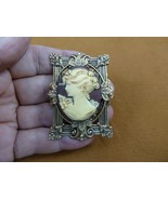(CM44-27) LADY 3-curl flower gray white CAMEO flower brass Pin pendant b... - €30,18 EUR