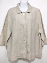 J. Jill Beige L Oatmeal Linen Unlined Blazer Jacket 3/4 Sleeves Boxy - £30.12 GBP