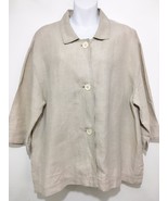 J. Jill Beige L Oatmeal Linen Unlined Blazer Jacket 3/4 Sleeves Boxy - £29.51 GBP