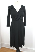 Boden 6 Black V-Neck Wrap-Style Ruched Fit Flare Stretch Jersey Dress - £22.27 GBP