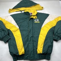 VTG Chalk Line Mens L Green Bay Packers Hooded Jacket Puffer Bomber Zip Coat - £44.67 GBP