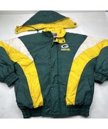 VTG Chalk Line Mens L Green Bay Packers Hooded Jacket Puffer Bomber Zip ... - £44.07 GBP