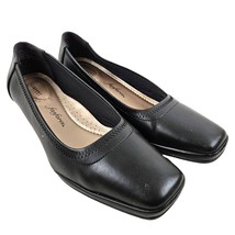 Fanfares Shoes Womens 7.5 Black June Square Toe Low Wedge Heel Slip On - $26.73