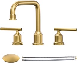 Wowow Brushed Gold Bathroom Faucet Widespread Bathroom Sink Faucet 2 Handle - £67.92 GBP
