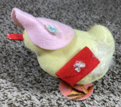 Vintage Flocked Easter Decoration Chick Japan w Bonnet and Clutch Purse - £11.95 GBP