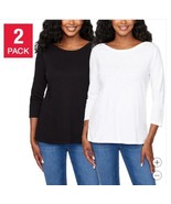 Kirkland Signature Womens T-Shirt Black White 2-Pack Slub 3/4 Sleeve Rel... - €38,65 EUR