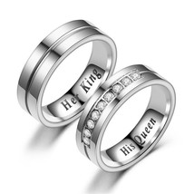 Titanium Romantic Couple Ring &quot;His Queen&quot;&quot; Her King&quot; DIY Engraved Alliance Ring - £8.84 GBP+