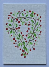 ACEO Original Art Red Berry Wreath Acrylic Painting - $7.02 CAD