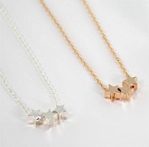 TINY TRIPLE STAR CHARM NECKLACE 0.5&quot; Small  Pendant Three Stars Gold Sil... - $128.49 MXN