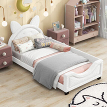 Teddy Fleece Twin Size Upholstered Daybed with Carton Ears Shaped Headbo... - £193.32 GBP