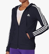 NWT adidas Women&#39;s Essentials Single Jersey 3-Stripes Full-Zip Hoodie Size S - £25.90 GBP