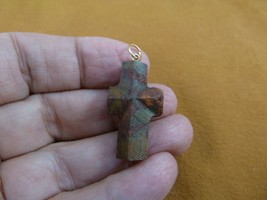 (CR500-2) 1-3/16&quot; oiled Fairy Stone Pendant CHRISTIAN CROSS Staurolite Crystal - £41.96 GBP