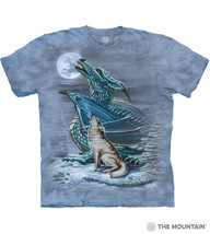 Dragon Wolf Moon Fantasy Blue Hand Dyed T-Shirt, NEW UNWORN - $14.50