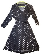 Boston Proper Navy White Polka Dot A-Line 3/4 Sleeve Classic Dress Stret... - $461.49 MXN