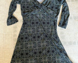 prAna Green Dot Print Faux Wrap 3/4 Sleeve Dress Sz Medium Stretch Knit - £27.43 GBP