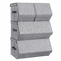 Set Of 4 Stackable Storage Bins, Fabric Storage Boxes With Lids, Stackable Stora - £72.75 GBP