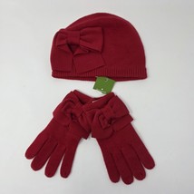 Kate Spade Dorothy Bow Beanie Hat &amp; Glove Set Red NWT No Box  - $41.62 CAD