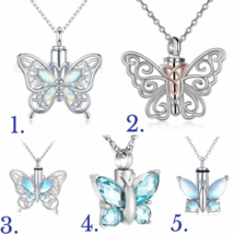 Elegant Butterfly Charm Cremation Urn Pendant Necklace - £11.00 GBP
