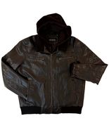 GUESS Men&#39;s Faux Leather Bomber/Flight Jacket Brown XL Hooded Zip-Out In... - $39.99