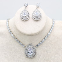 Water Drop 925 Silver Blue Sapphire Green Peridot Necklace Earring Set for Women - £25.08 GBP