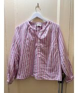 Universal Thread Striped Peasant Blouse Pink White Long Sleeve Cotton Wo... - $26.24 CAD